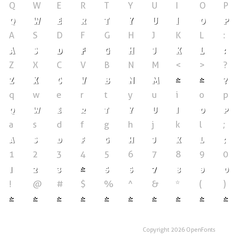 Character Map of FONTSPRING DEMO - Taberna Serif Black Sh L Regular