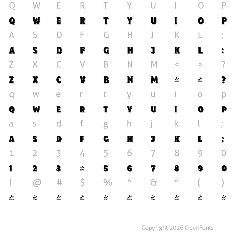 Character Map of FONTSPRING DEMO - Taberna Serif Black Sh Regular