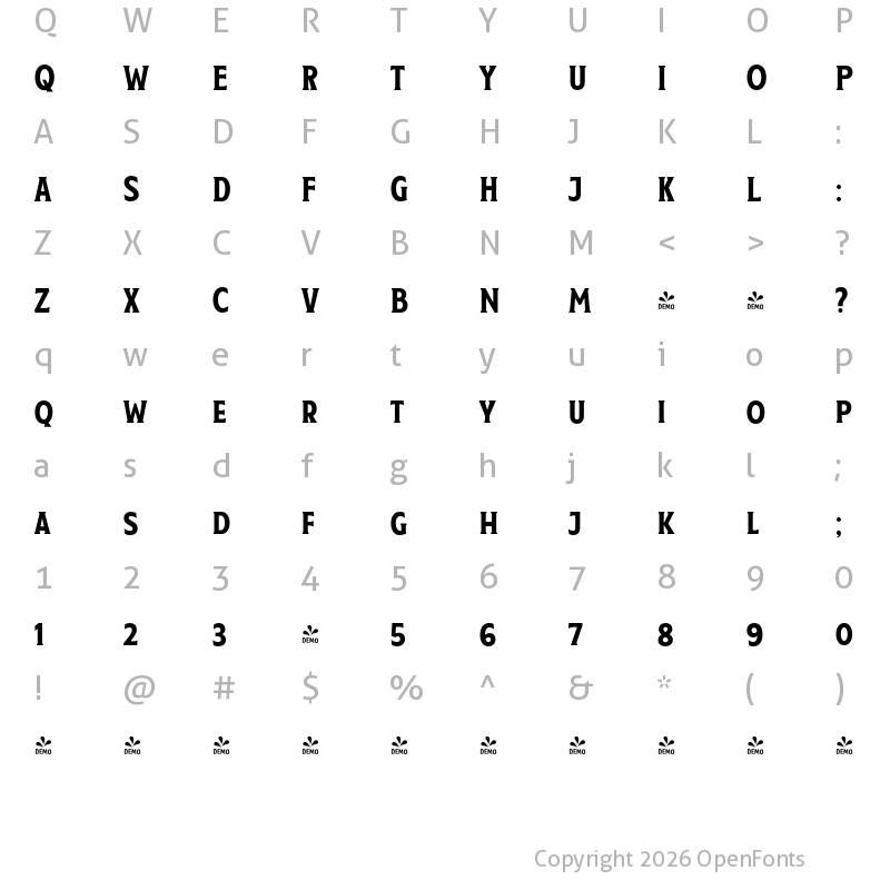 Character Map of FONTSPRING DEMO - Taberna Serif Regular