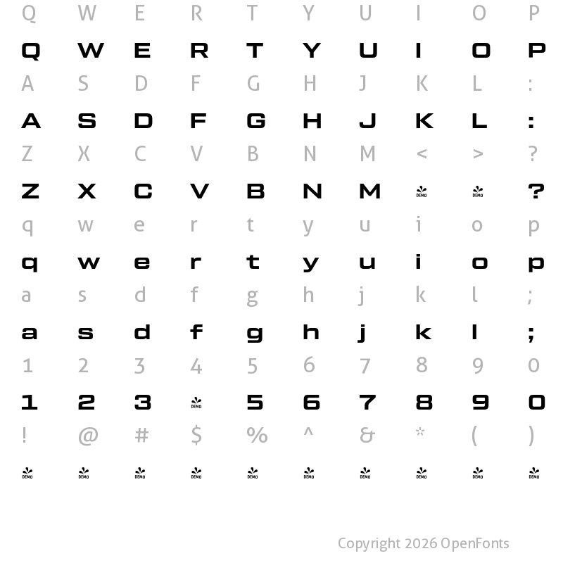 Character Map of FONTSPRING DEMO - Tactic Sans Exd Bld Regular