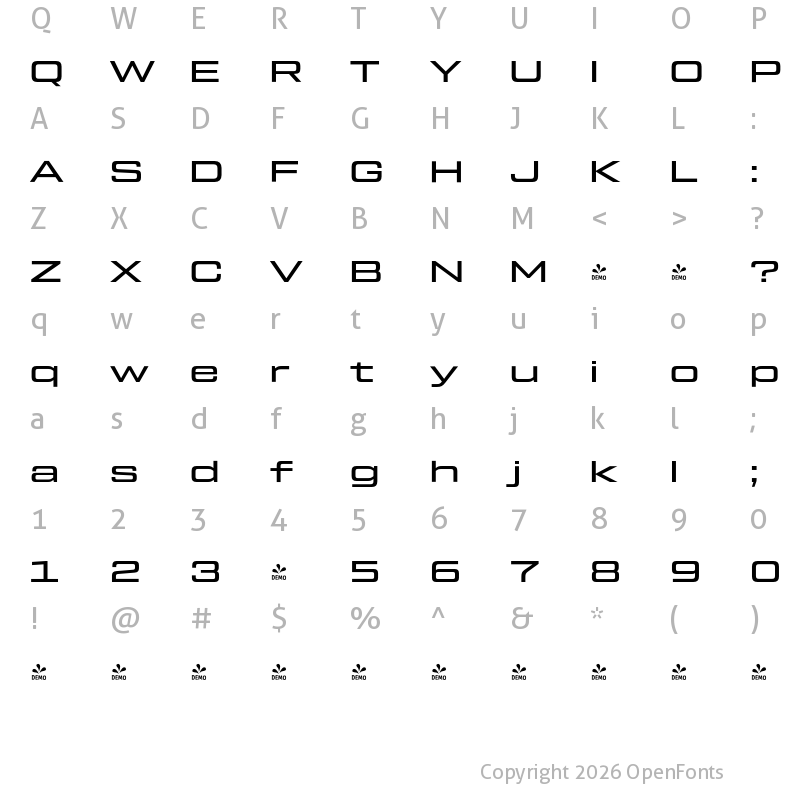 Character Map of FONTSPRING DEMO - Tactic Sans Ext Exd Med Regular