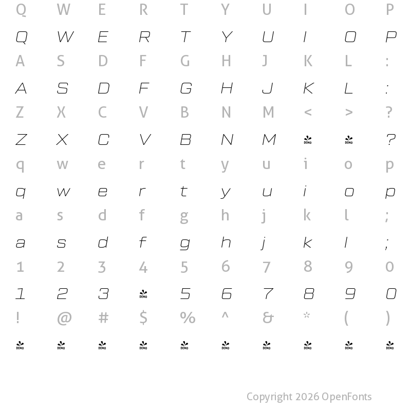 Character Map of FONTSPRING DEMO - Tactic Sans Thn It Regular