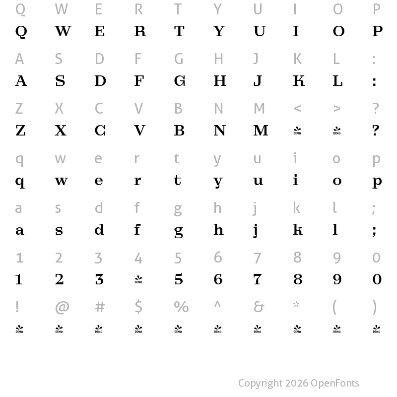 Character Map of FONTSPRING DEMO - Taler Bold Regular