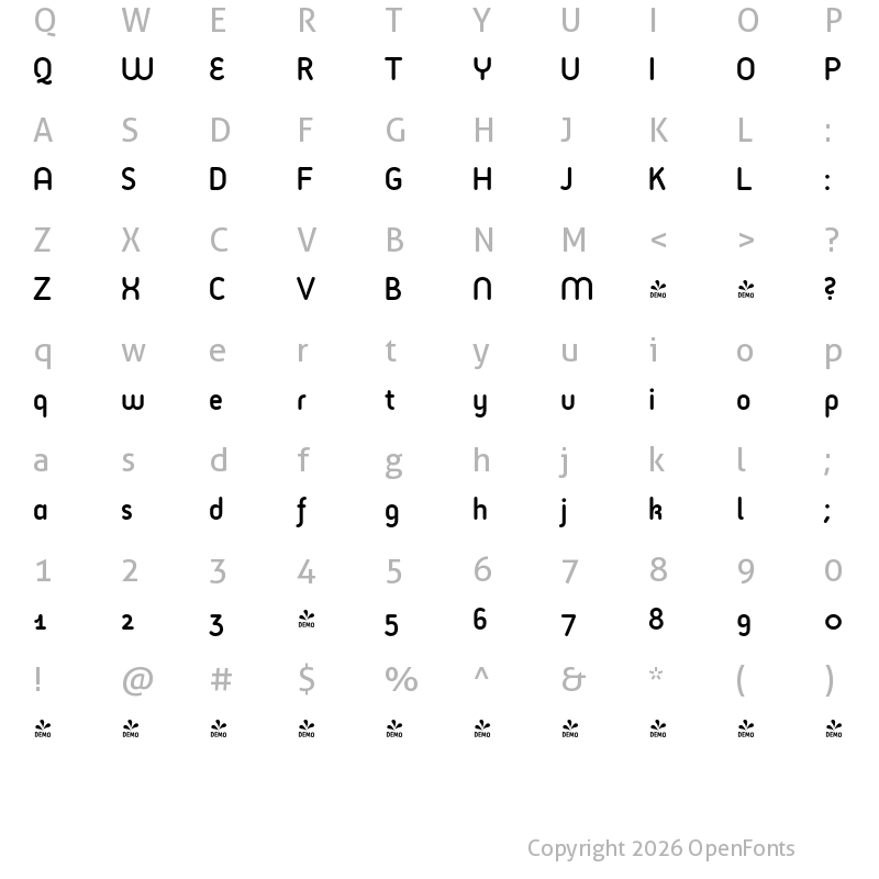 Character Map of FONTSPRING DEMO - Tame Al Regular