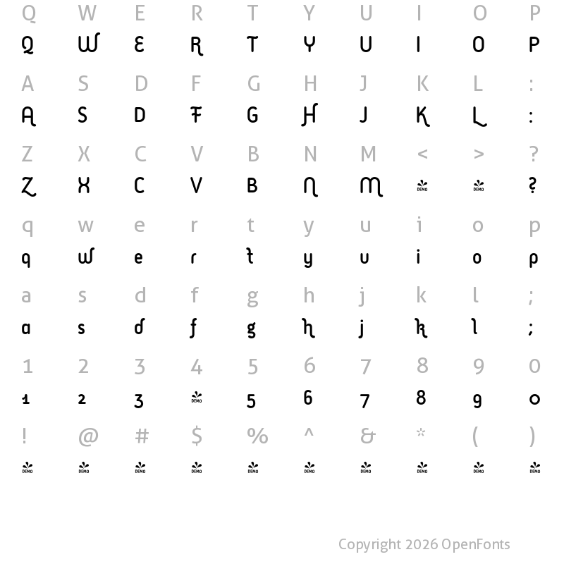 Character Map of FONTSPRING DEMO - Tame Sw Regular