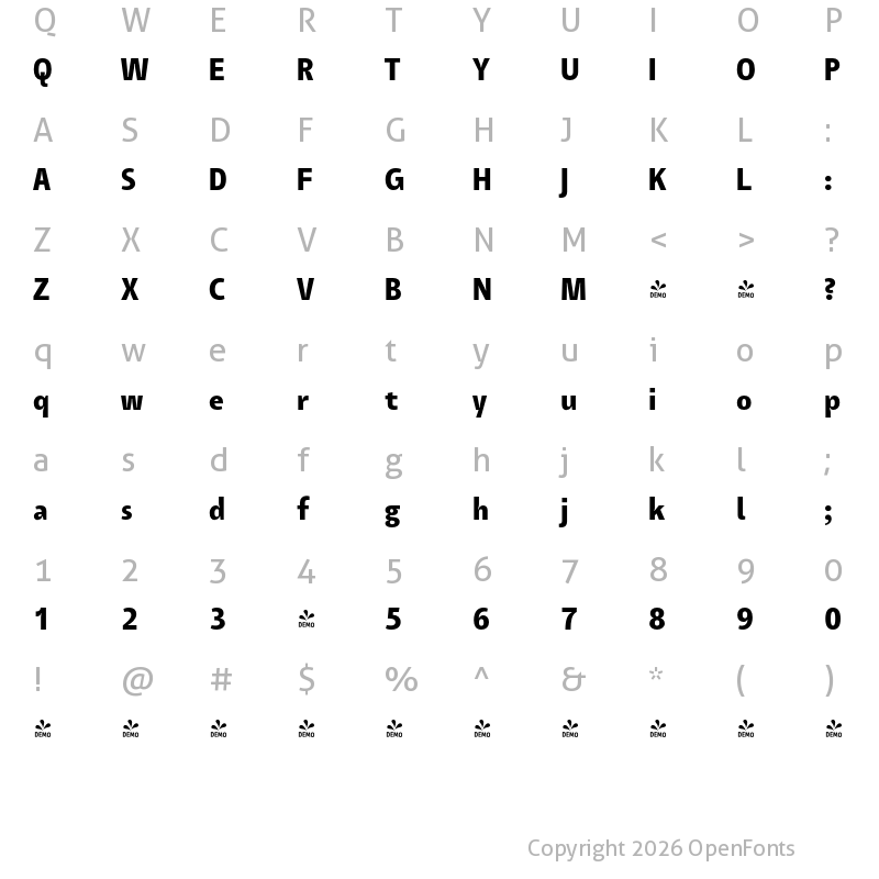 Character Map of FONTSPRING DEMO - Tang Bd Regular