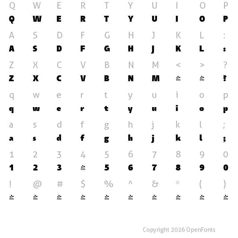 Character Map of FONTSPRING DEMO - Tang Bl Regular