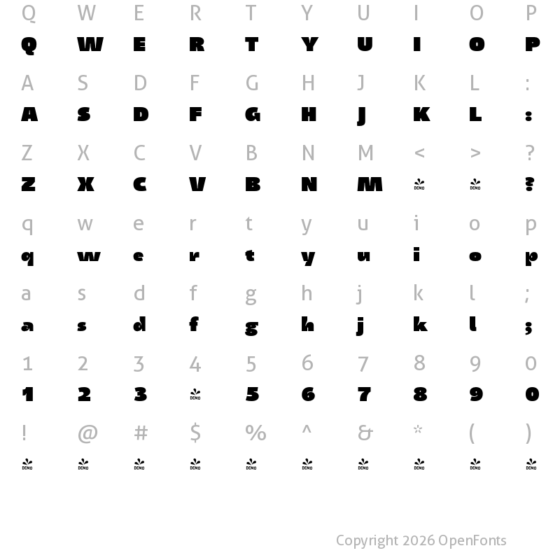 Character Map of FONTSPRING DEMO - Tang Ub Regular