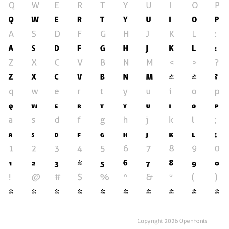 Character Map of FONTSPRING DEMO - TangSCOSF Bd Regular