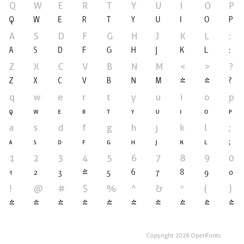 Character Map of FONTSPRING DEMO - TangSCOSF Lt Regular