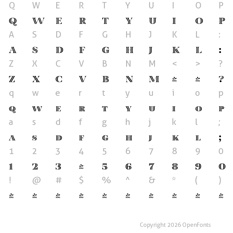 Character Map of FONTSPRING DEMO - Taurus Inline Regular