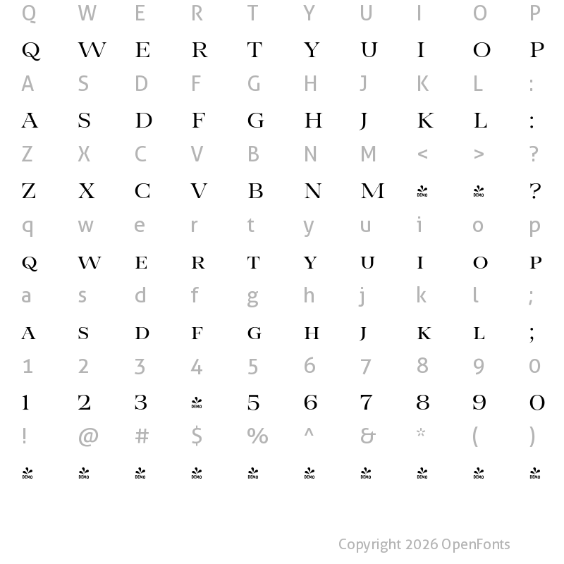 Character Map of FONTSPRING DEMO - Taurus Regular