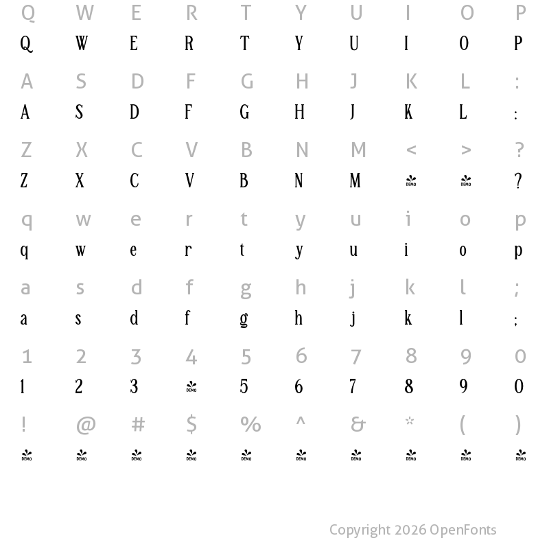 Character Map of FONTSPRING DEMO - TBJ Malta Bold
