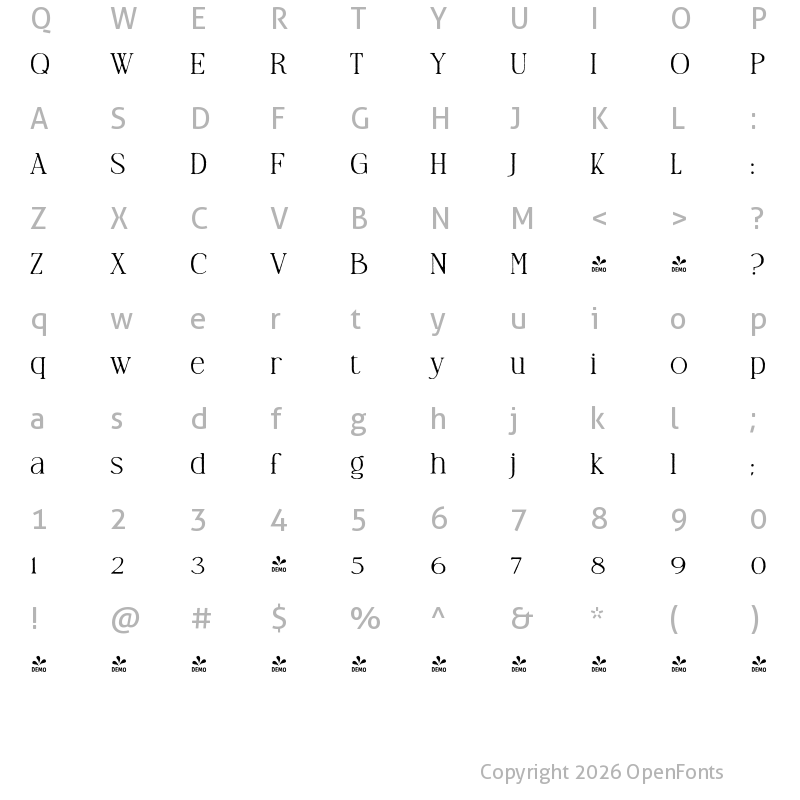 Character Map of FONTSPRING DEMO - TC Brookleigh Arc Print Extd Regular