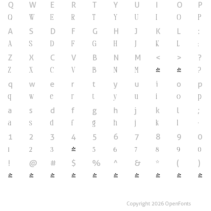 Character Map of FONTSPRING DEMO - TC Brookleigh Outline Regular