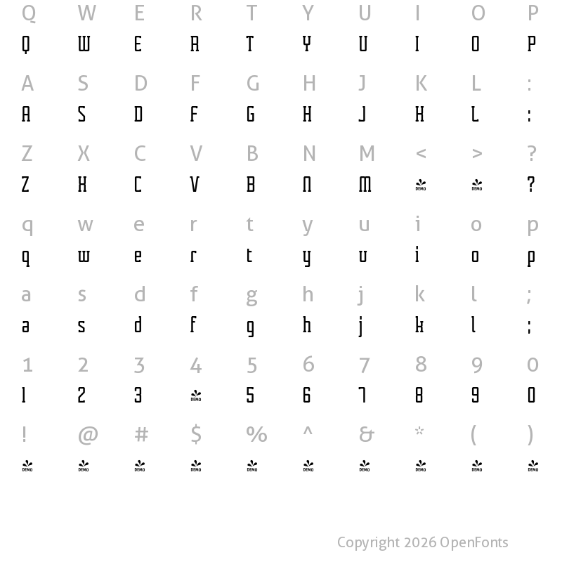Character Map of FONTSPRING DEMO - Tecnica Slab Bold Alternate Regular