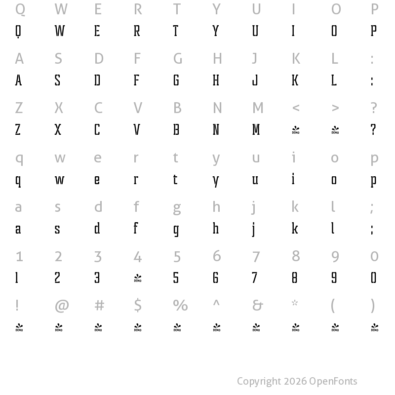 Character Map of FONTSPRING DEMO - Tecnica Slab Stencil 2 Bd Regular
