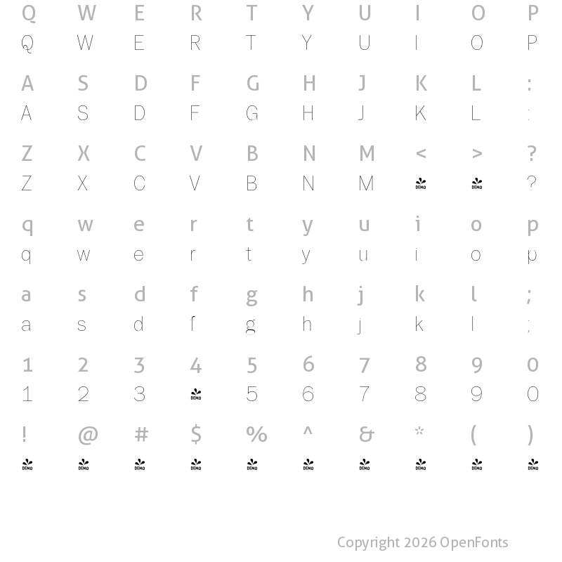 Character Map of FONTSPRING DEMO - TeeFranklin Ul Regular