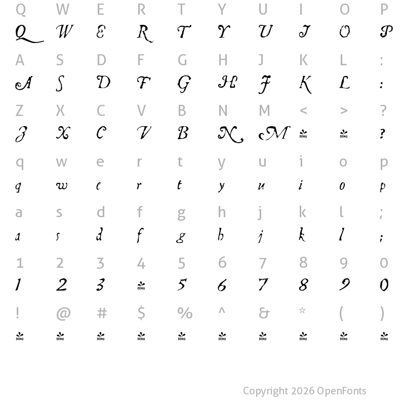 Character Map of FONTSPRING DEMO - Telegdi Pro AltIt Alt Italic
