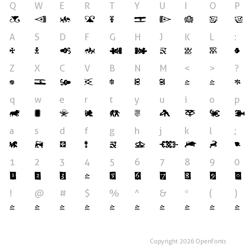Character Map of FONTSPRING DEMO - Telegdi Pro Dng Dings