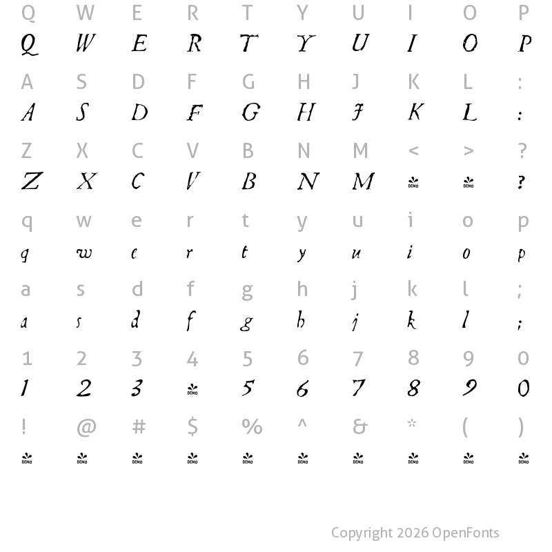 Character Map of FONTSPRING DEMO - Telegdi Pro It Italic