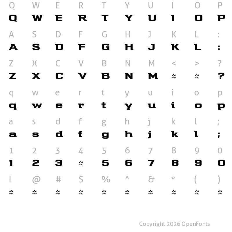 Character Map of FONTSPRING DEMO - Telephone Extended Black Regular