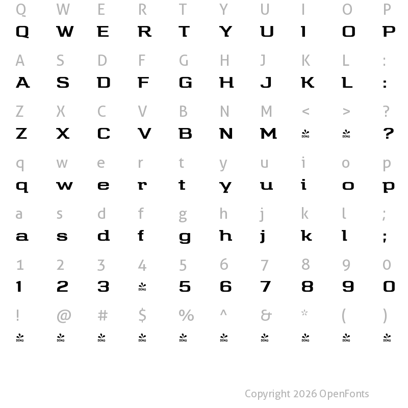 Character Map of FONTSPRING DEMO - Telephone Extended Ext Bold
