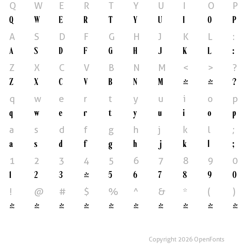 Character Map of FONTSPRING DEMO - Ten Twenty Bold