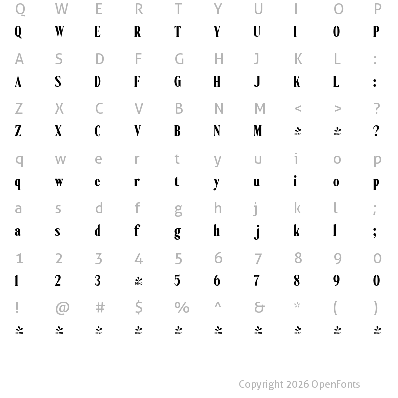 Character Map of FONTSPRING DEMO - Ten Twenty ExtBd Regular