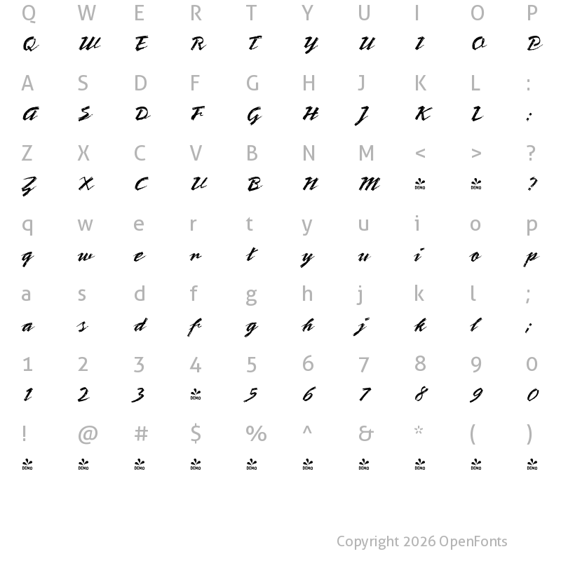 Character Map of FONTSPRING DEMO - Teresita Script Regular