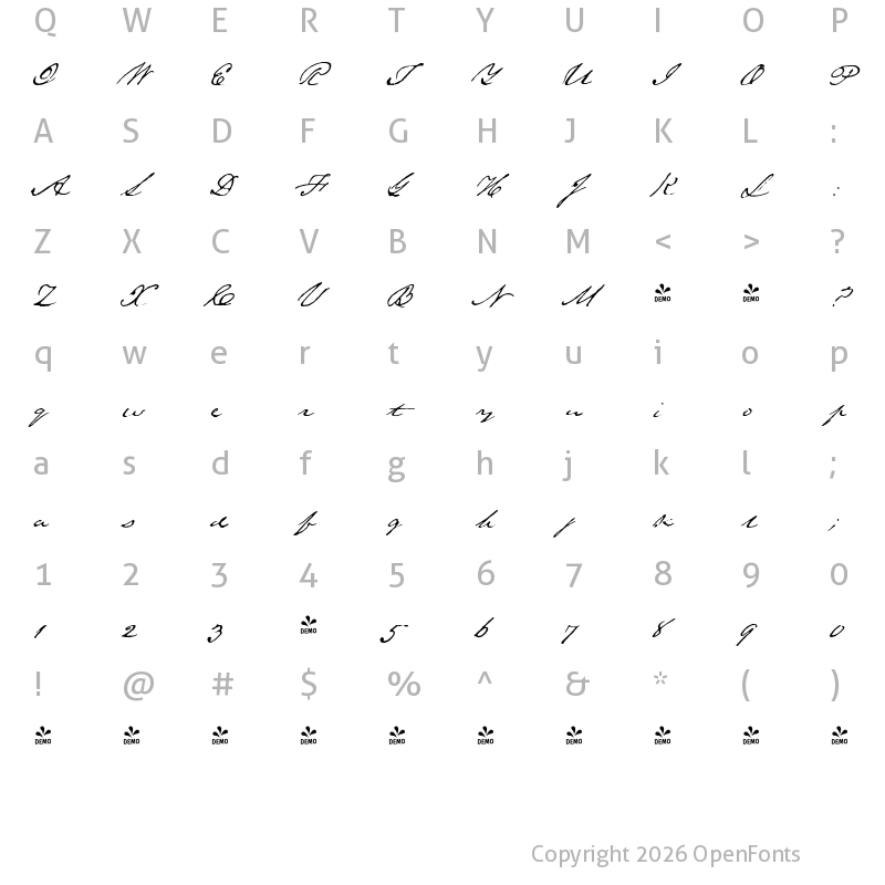 Character Map of FONTSPRING DEMO - Texas Hero Regular