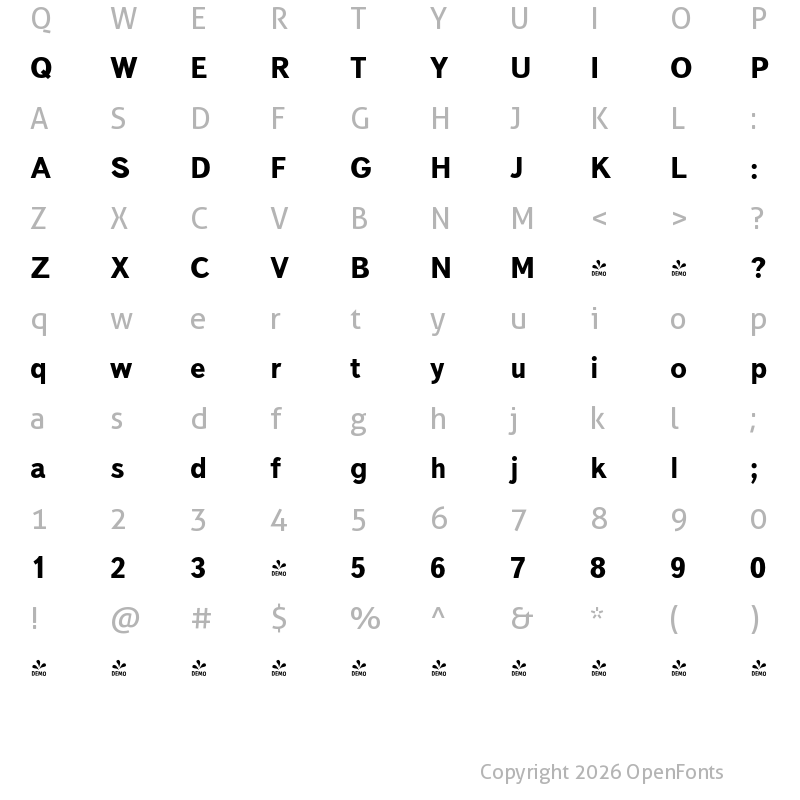 Character Map of FONTSPRING DEMO - TextBook Bold