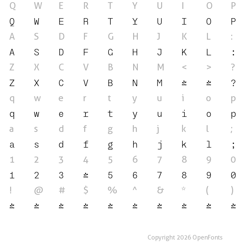 Character Map of FONTSPRING DEMO - TG Frekuent Mono Light Regular