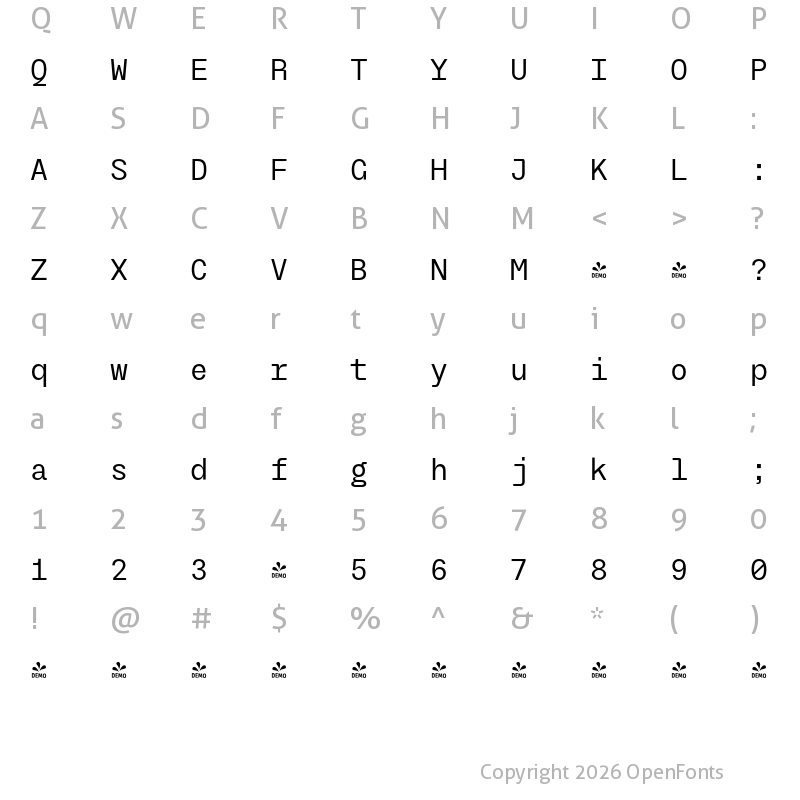 Character Map of FONTSPRING DEMO - TG Frekuent Mono Regular