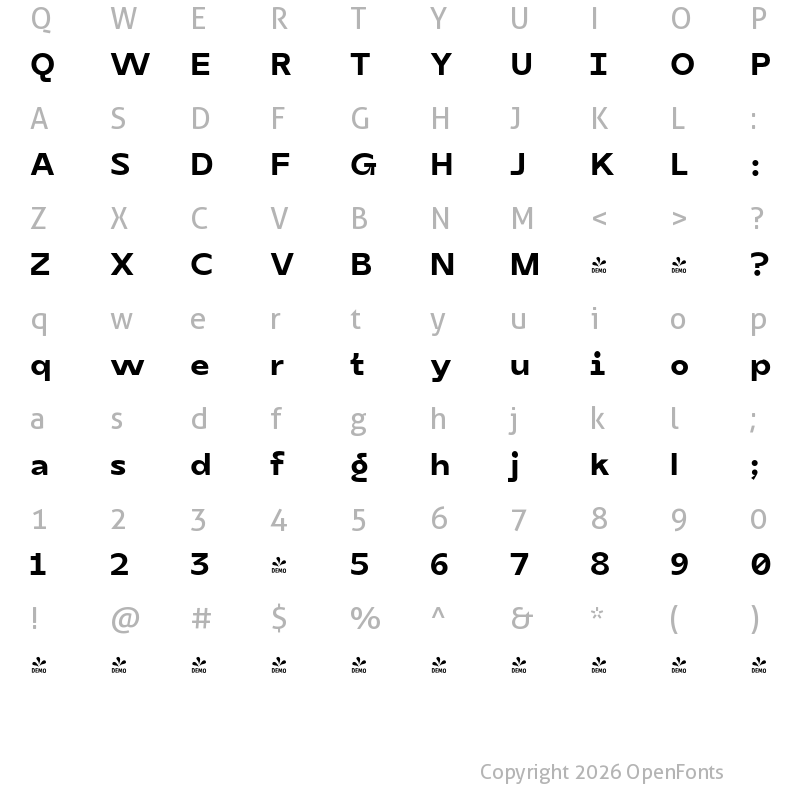 Character Map of FONTSPRING DEMO - TG Praktikal Bold