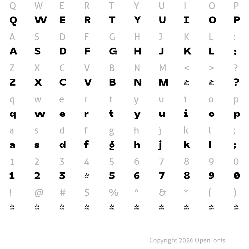 Character Map of FONTSPRING DEMO - TG Praktikal ExtraBold Regular
