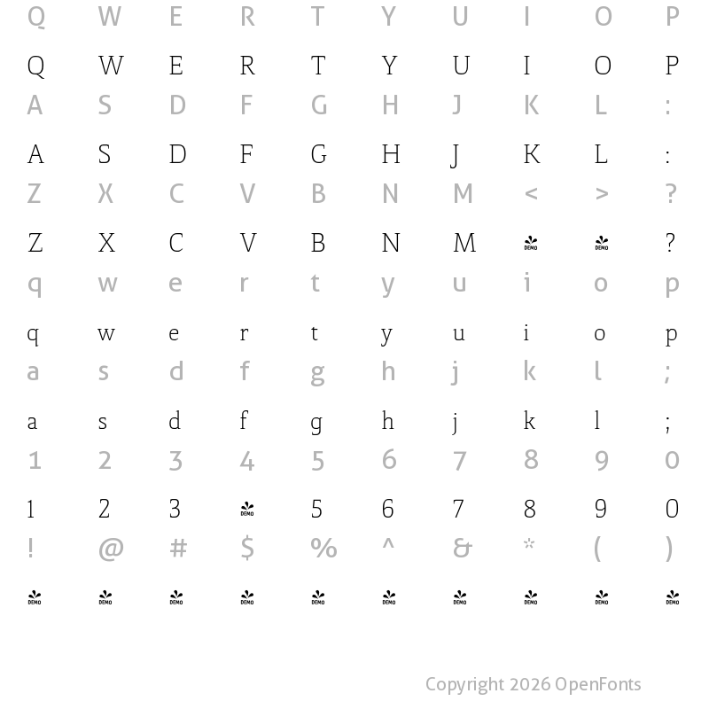 Character Map of FONTSPRING DEMO - Thalweg UltraLight Regular