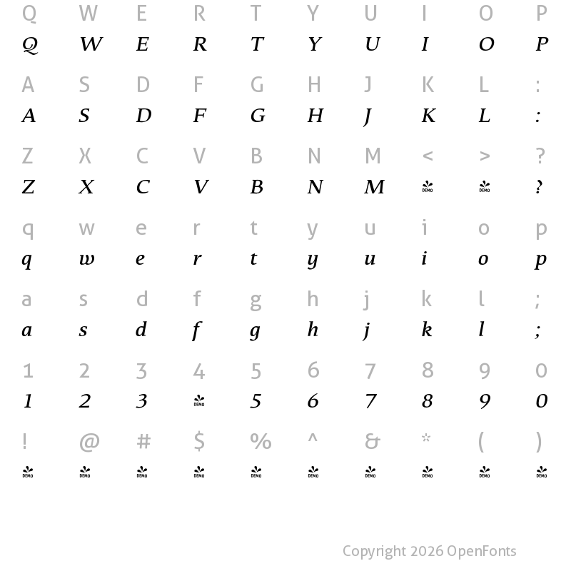 Character Map of FONTSPRING DEMO - That Md Italic