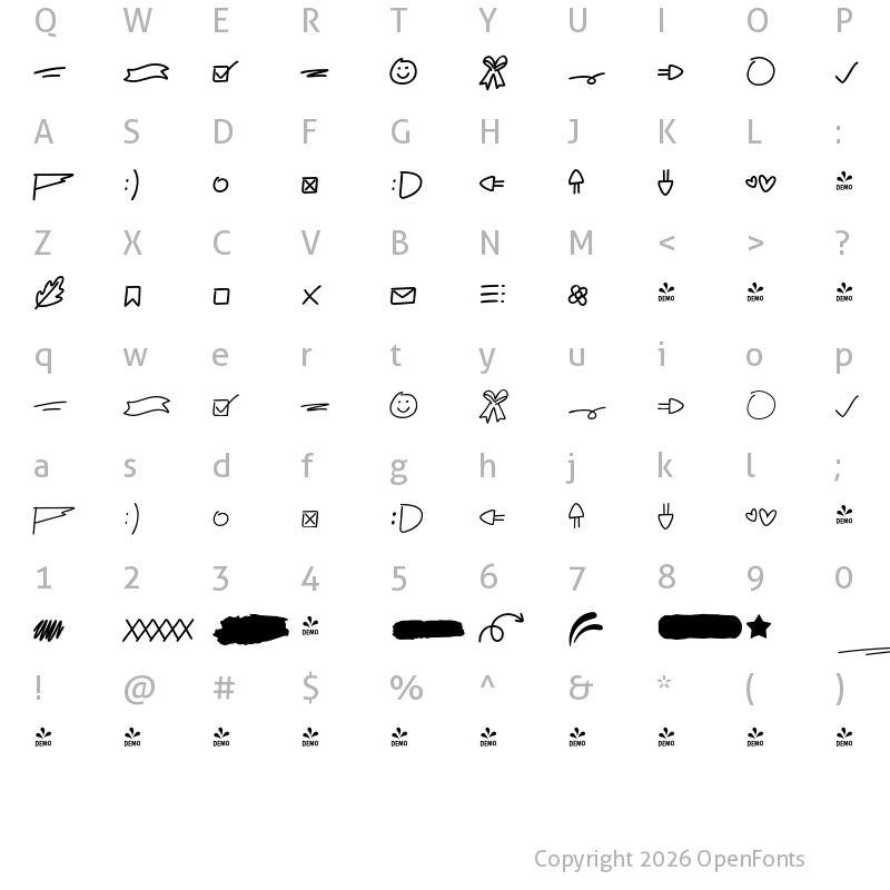 Character Map of FONTSPRING DEMO - The Bouquet List Extras Regular