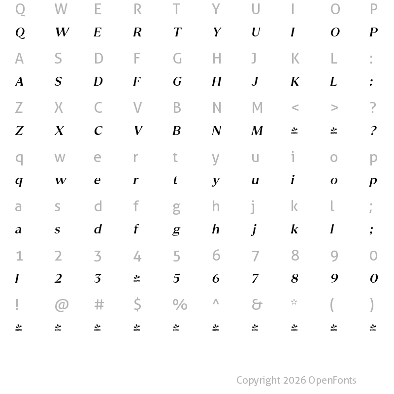 Character Map of FONTSPRING DEMO - The Gatok Display Med Ita Italic