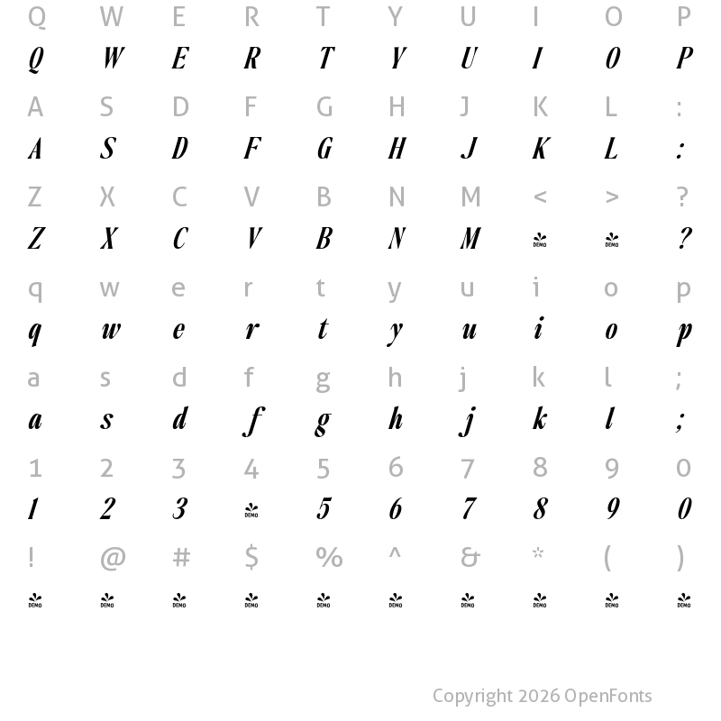 Character Map of FONTSPRING DEMO - The Qualified Bold Italic