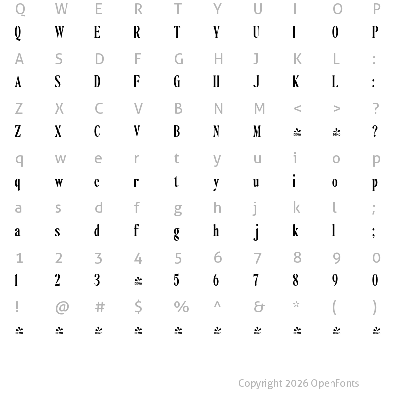 Character Map of FONTSPRING DEMO - The Qualified Cond Bold
