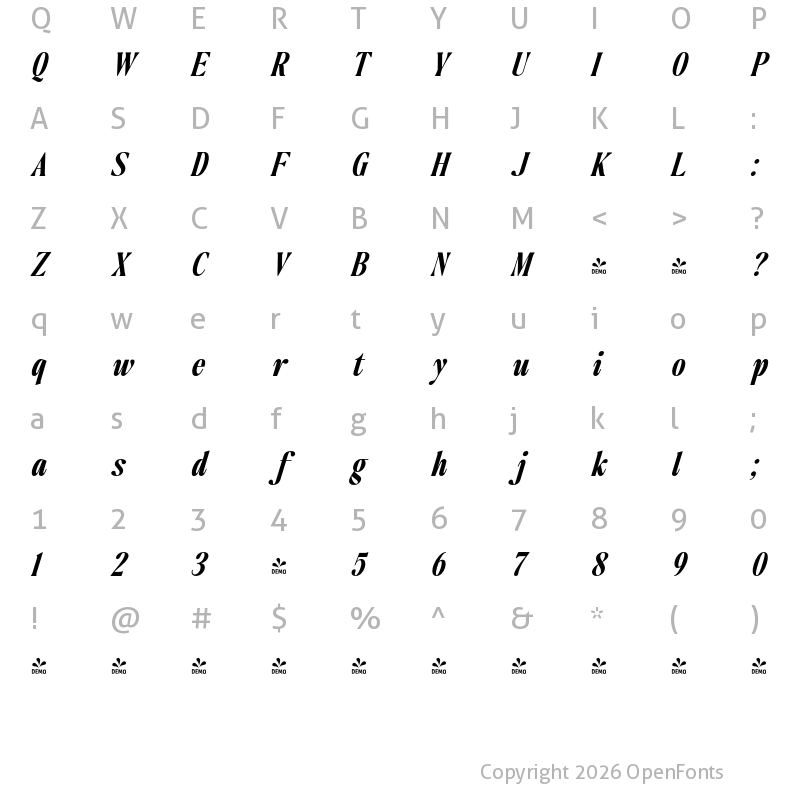 Character Map of FONTSPRING DEMO - The Qualified ExtBd Italic