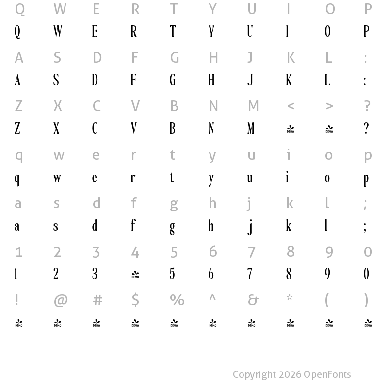 Character Map of FONTSPRING DEMO - The Qualified Med Cond Regular