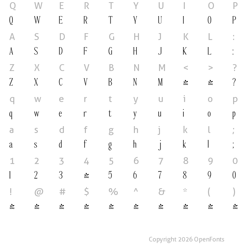 Character Map of FONTSPRING DEMO - The Qualified Thin Regular