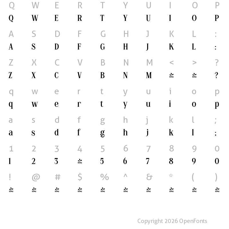 Character Map of FONTSPRING DEMO - The Stegris Bold