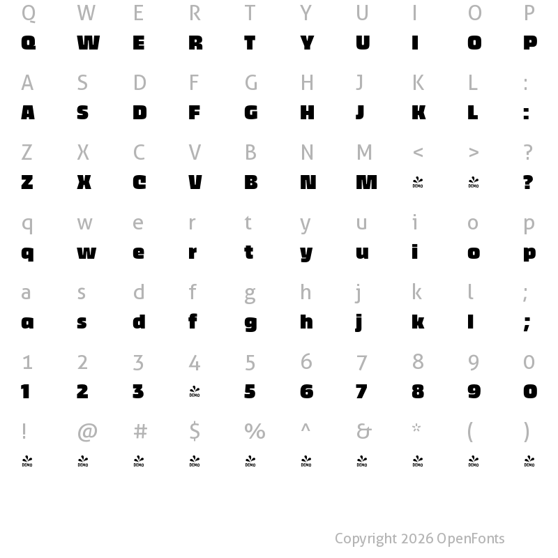 Character Map of FONTSPRING DEMO - Thicker Black Regular