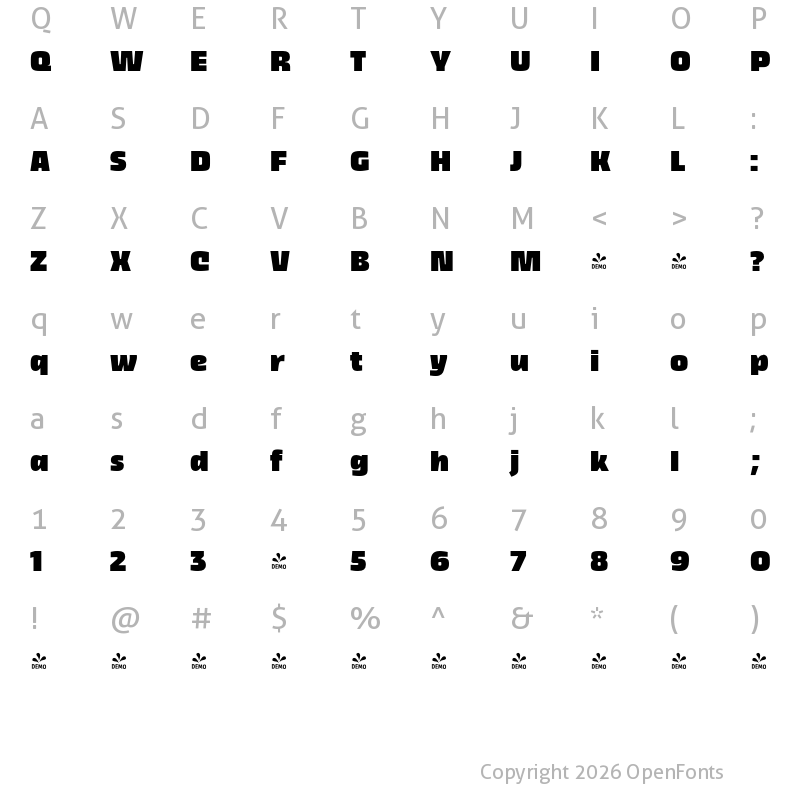 Character Map of FONTSPRING DEMO - Thicker Black Upright Regular