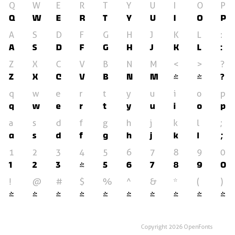 Character Map of FONTSPRING DEMO - Thicker Bold Regular