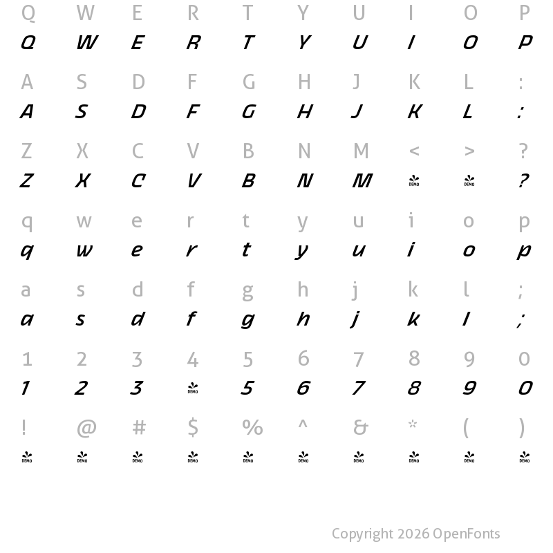 Character Map of FONTSPRING DEMO - Thicker Medium Italic